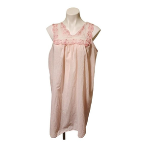 Vintage Val Mode Nightgown Size Large  Lingerie Pink Lace‎ Trim V Neck Pajama